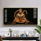 Lord Hanuman In Meditating Pose Glass Finish Horizontal Wall Art