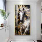 White Horse with Golden Gleam Premium Acrylic Vertical Wall Art