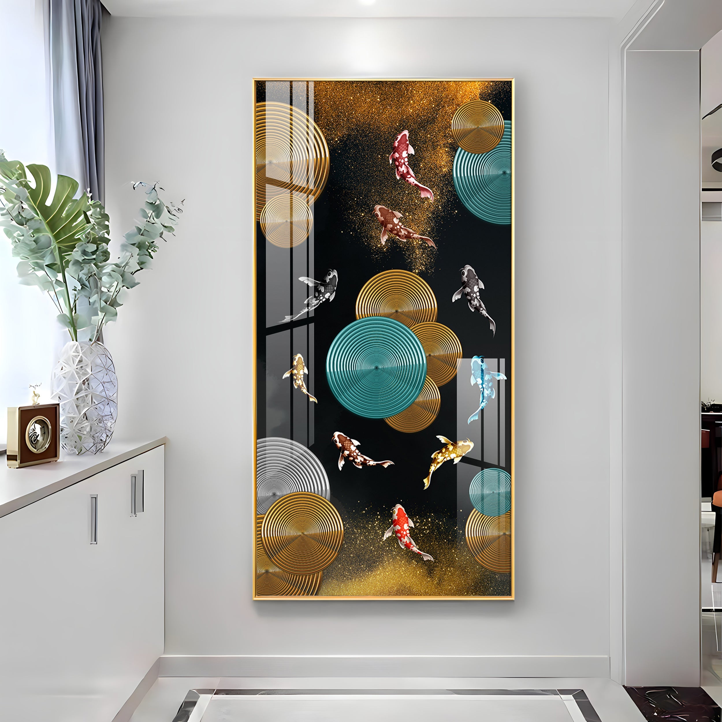 Abstract Rings & Goldfish Premium Acrylic Vertical Wall Art