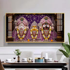 Hindu Deities Lord Jagannath, Subhadra & Balabhadra Glass Finish Horizontal Wall Art
