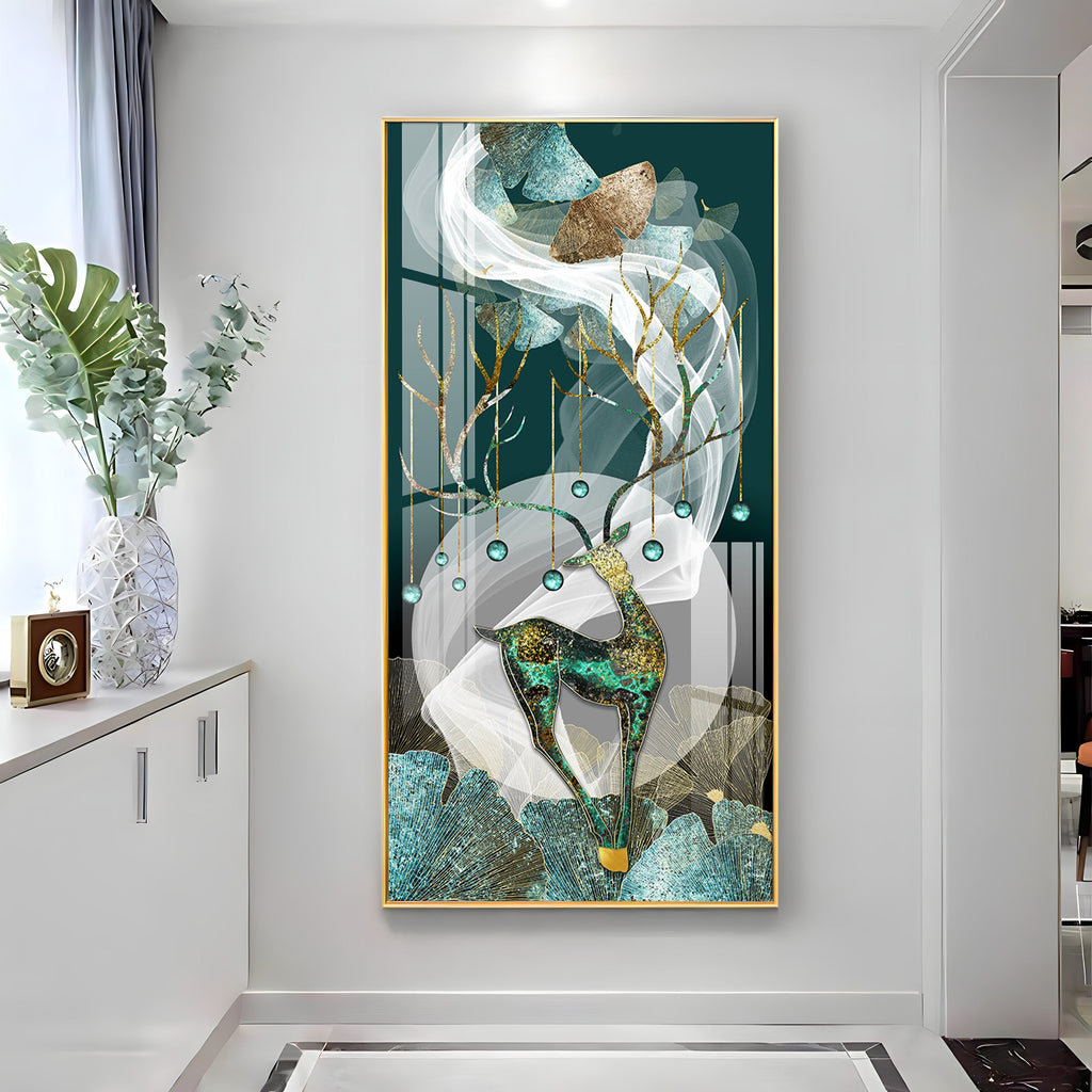 Deer With Dark Green Background Premium Acrylic Vertical Wall Art