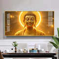 Divine Golden Buddha Glass Finish Horizontal Wall Art