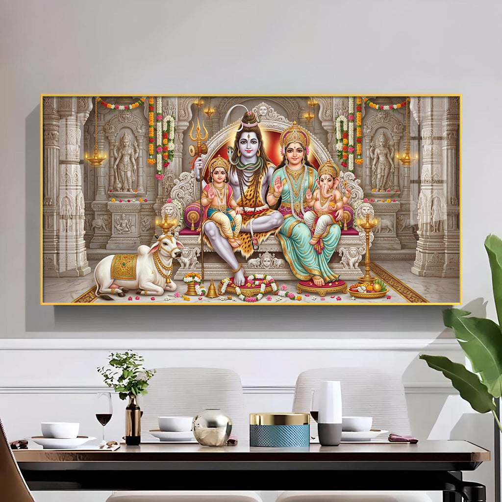 Shiv Parivar Glass Finish Horizontal Wall Art