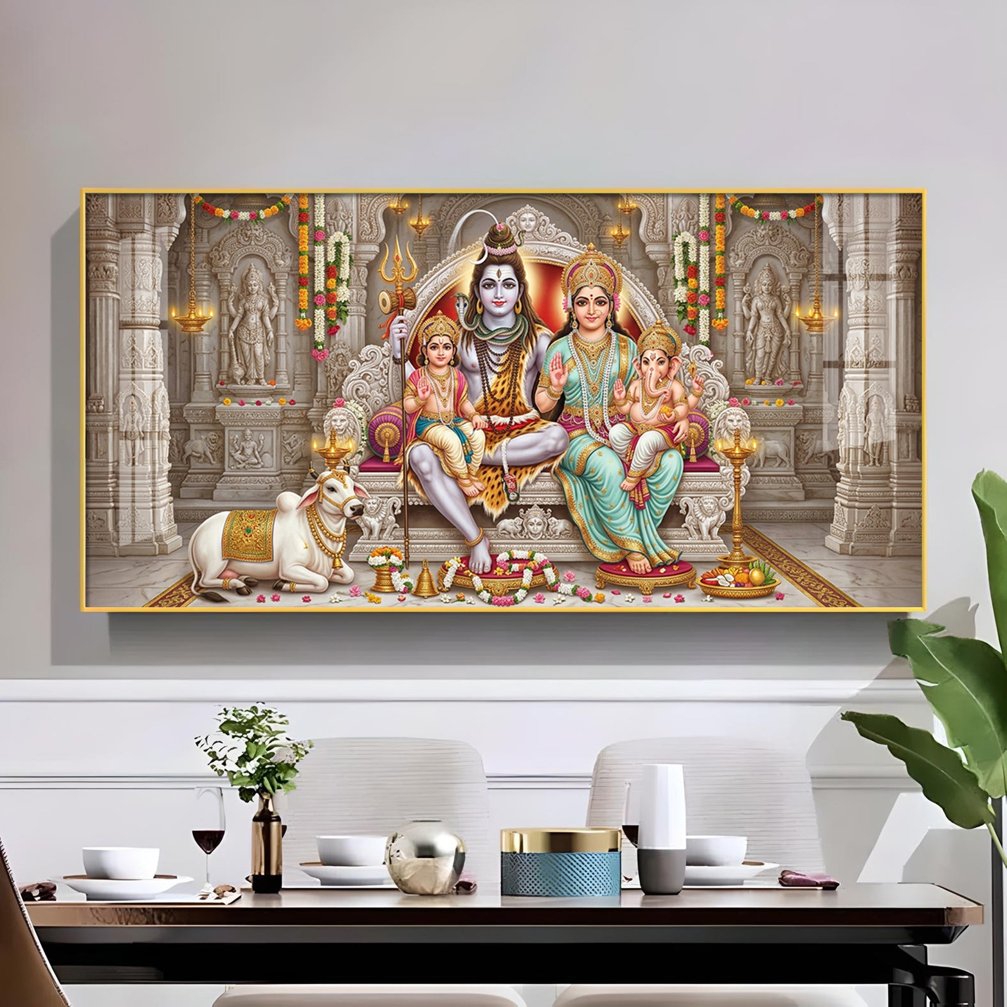 Shiv Parivar Glass Finish Horizontal Wall Art