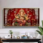 Hindu Devotional Ganpati Bappa Glass Finish Horizontal Wall Art