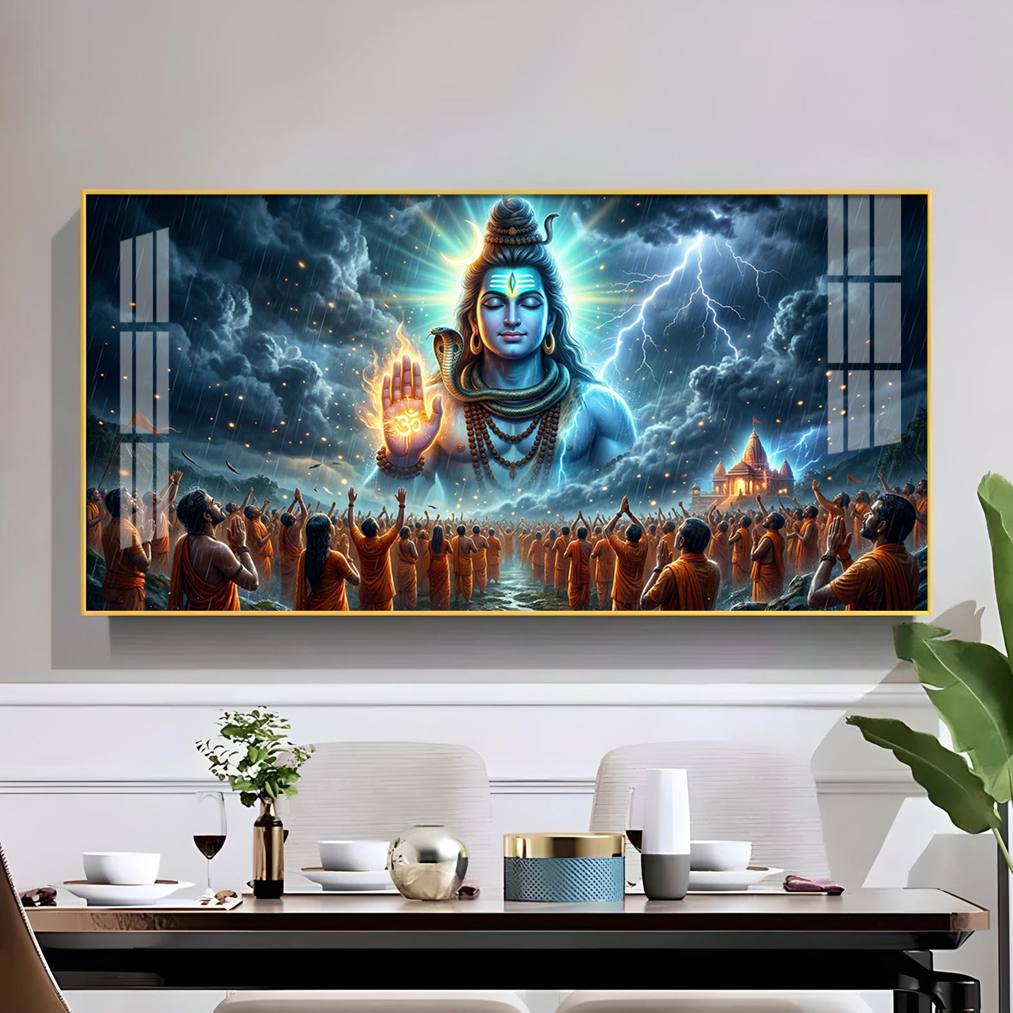 Bhole Baba Mahadev Glass Finish Horizontal Wall Art