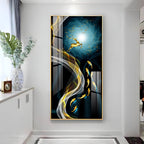 Golden Deer & Fish Premium Acrylic Vertical Wall Art