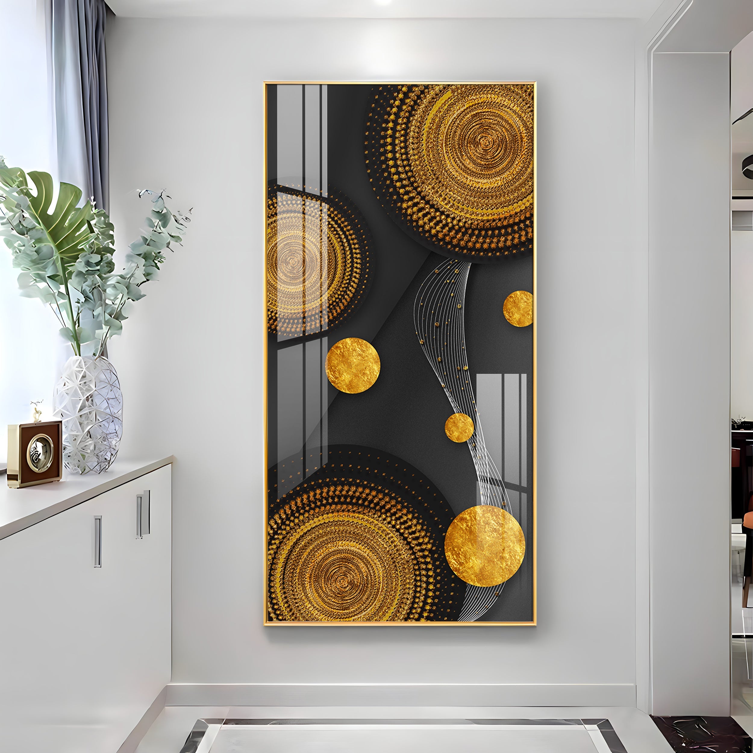 Gold Circle Shape Premium Acrylic Vertical Wall Art