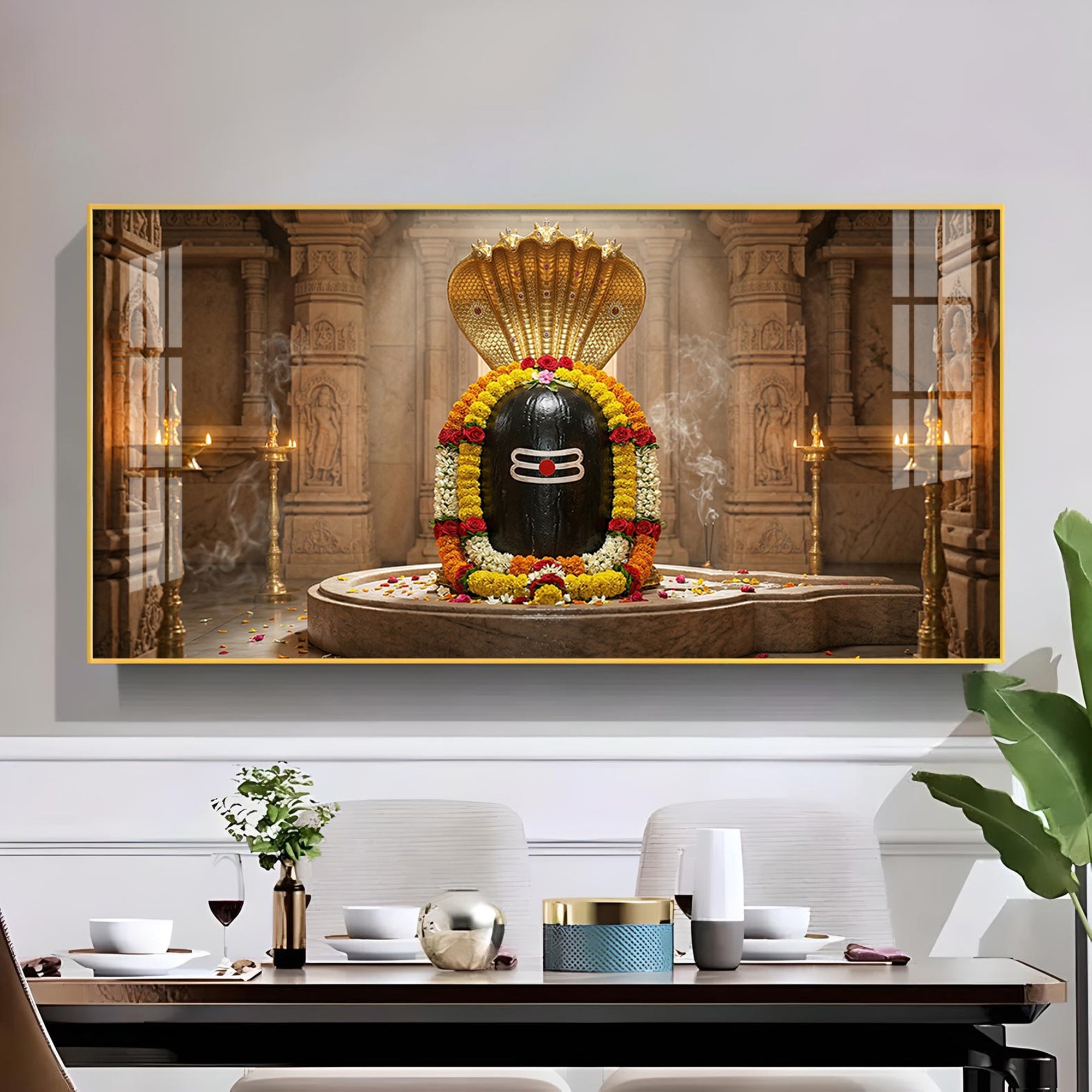 Mahadev Shambhu Glass Finish Horizontal Wall Art