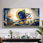 Lord Krishna With Yantra Glass Finish Horizontal Wall Art