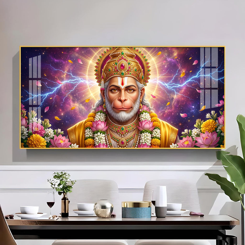 Hanuman Ji Glass Finish Horizontal Wall Art