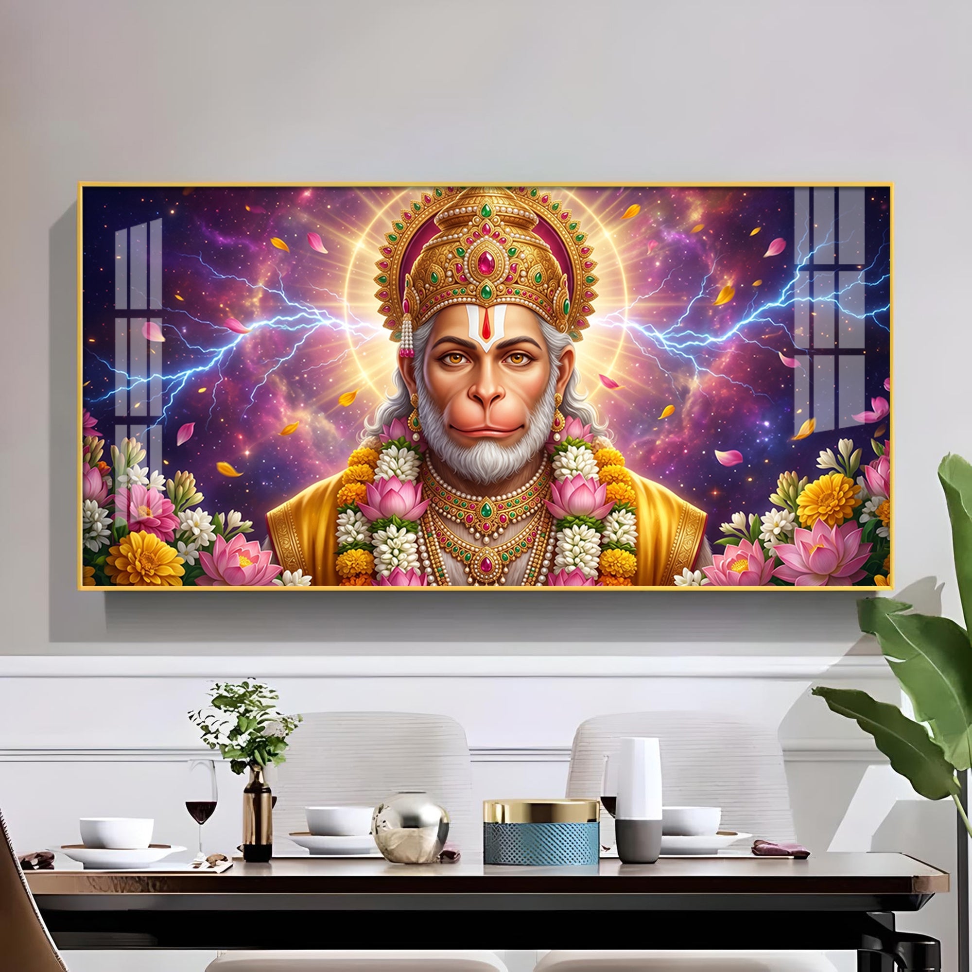 Hanuman Ji Glass Finish Horizontal Wall Art