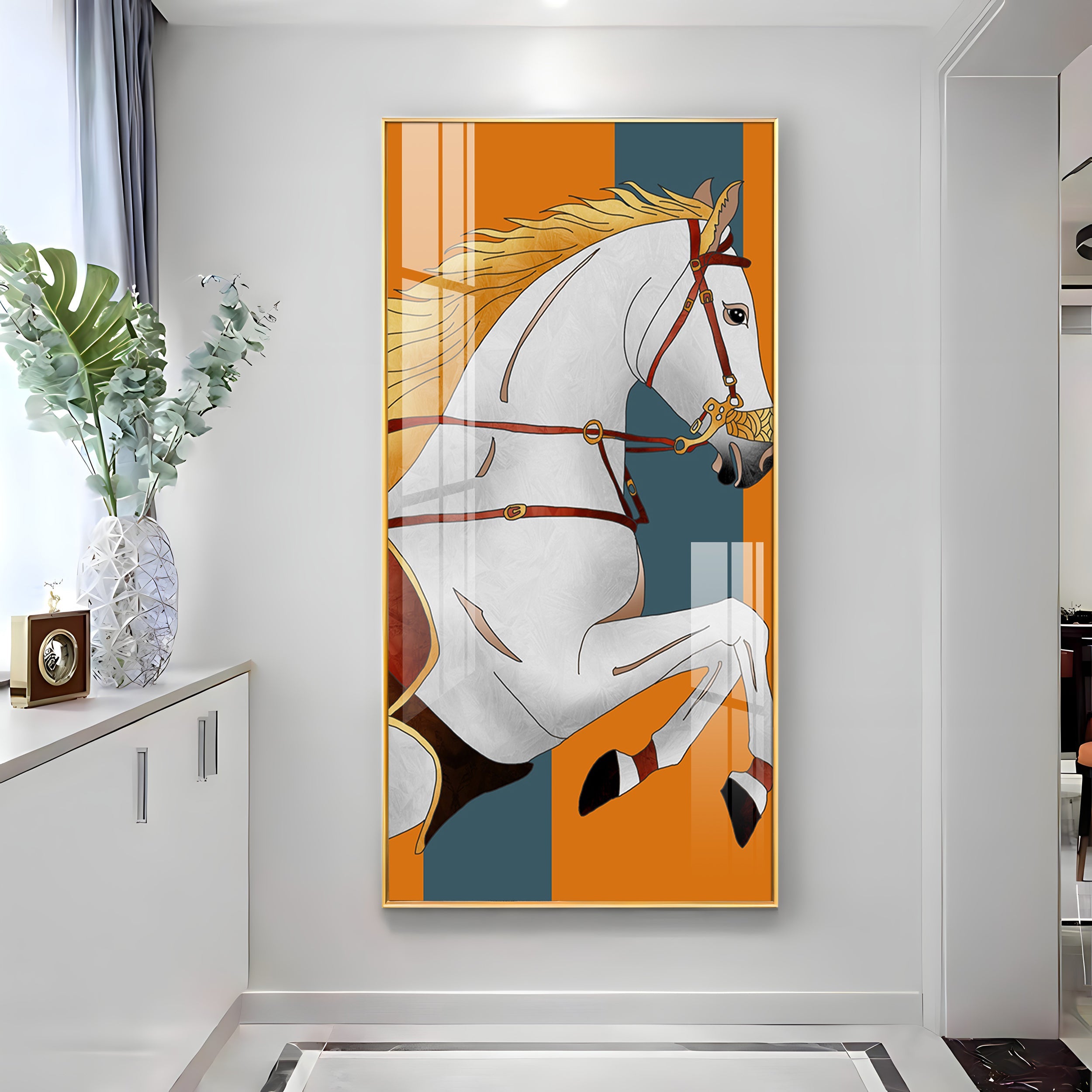 Modern White Horse Premium Acrylic Vertical Wall Art