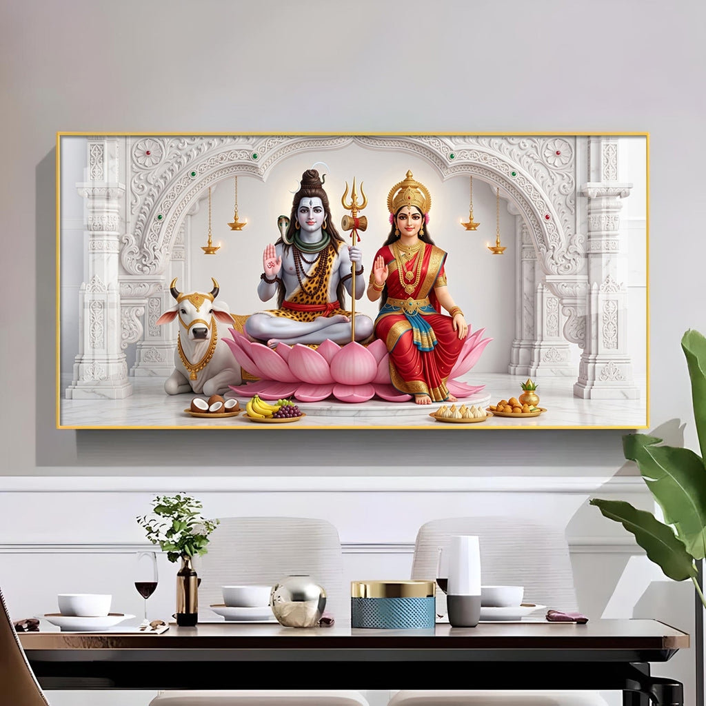 Lord Shiva & Goddess Parvati Glass Finish Horizontal Wall Art