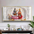 Lord Shiva & Goddess Parvati Glass Finish Horizontal Wall Art
