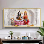Lord Shiva & Goddess Parvati Glass Finish Horizontal Wall Art