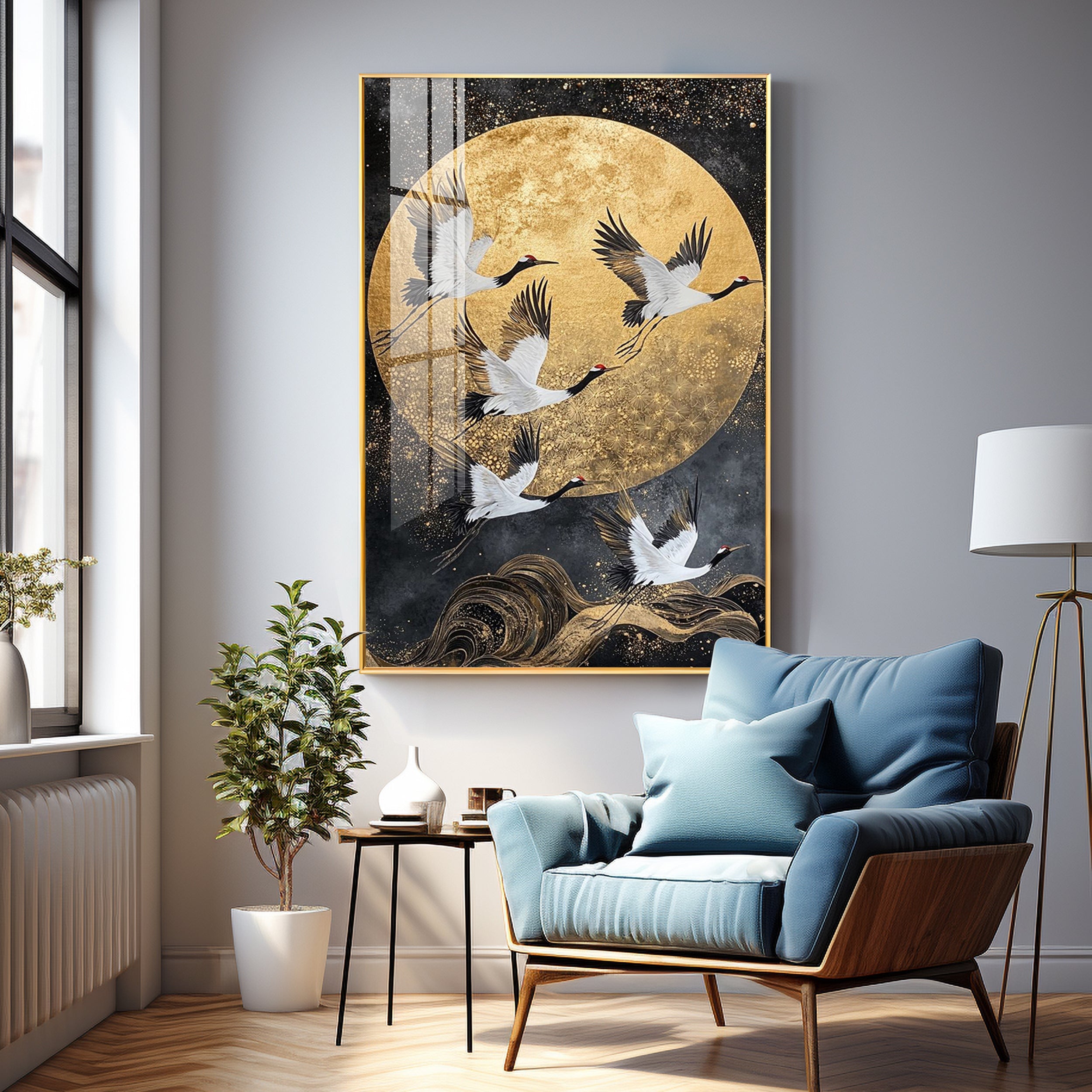 Majestic Cranes Soar Premium Acrylic Vertical Wall Art
