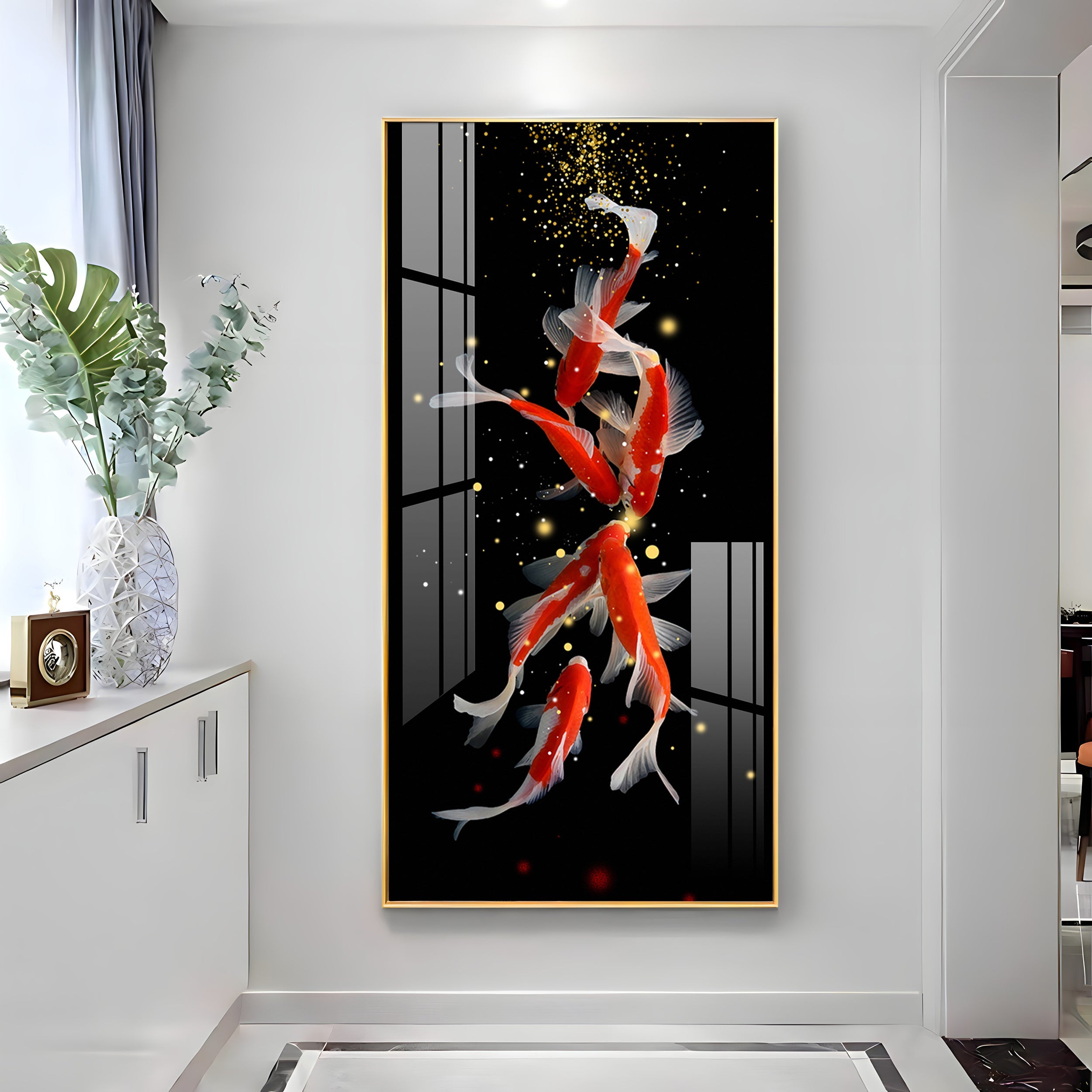 Red & White Koi Fish Premium Acrylic Vertical Wall Art