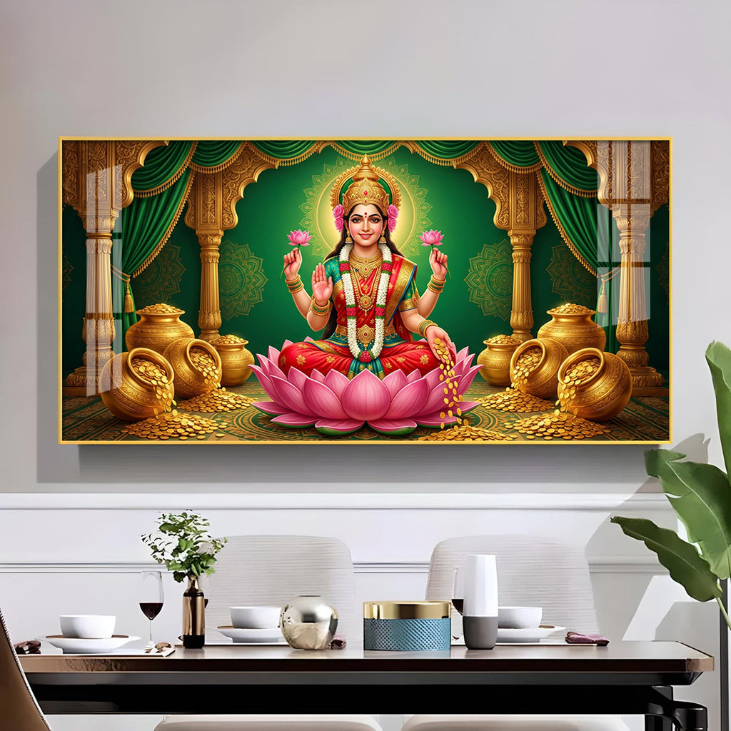Lakshmi Mata Glass Finish Horizontal Wall Art