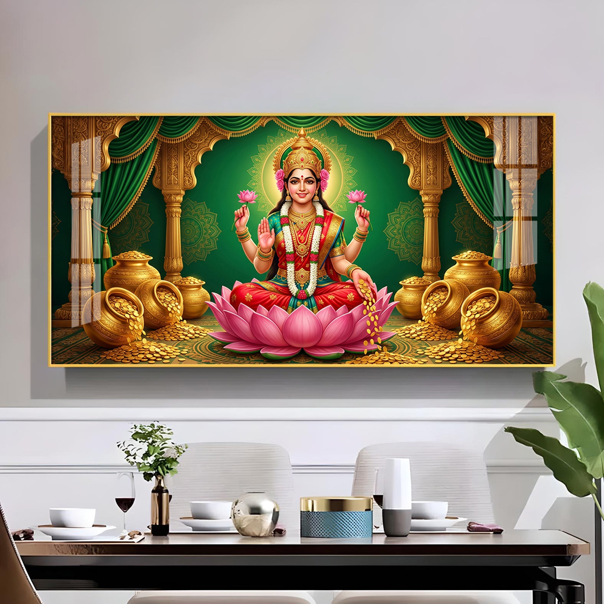 Lakshmi Mata Glass Finish Horizontal Wall Art