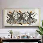 Sufi Whirling Dervishes Dance Glass Finish Horizontal Wall Art