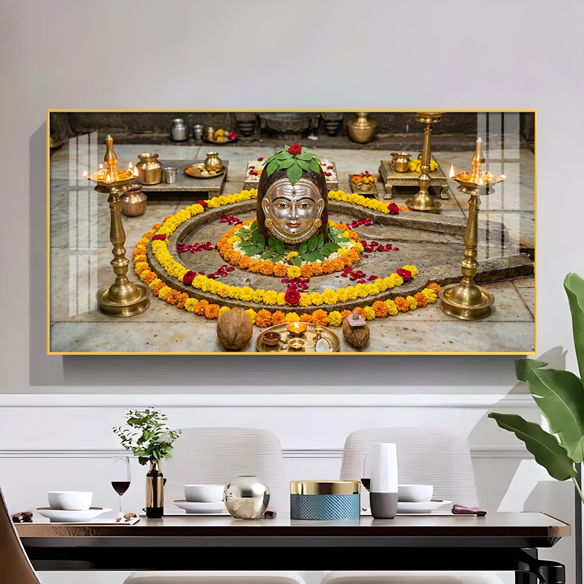 Trimbakeshwar Jyotirlinga Glass Finish Horizontal Wall Art