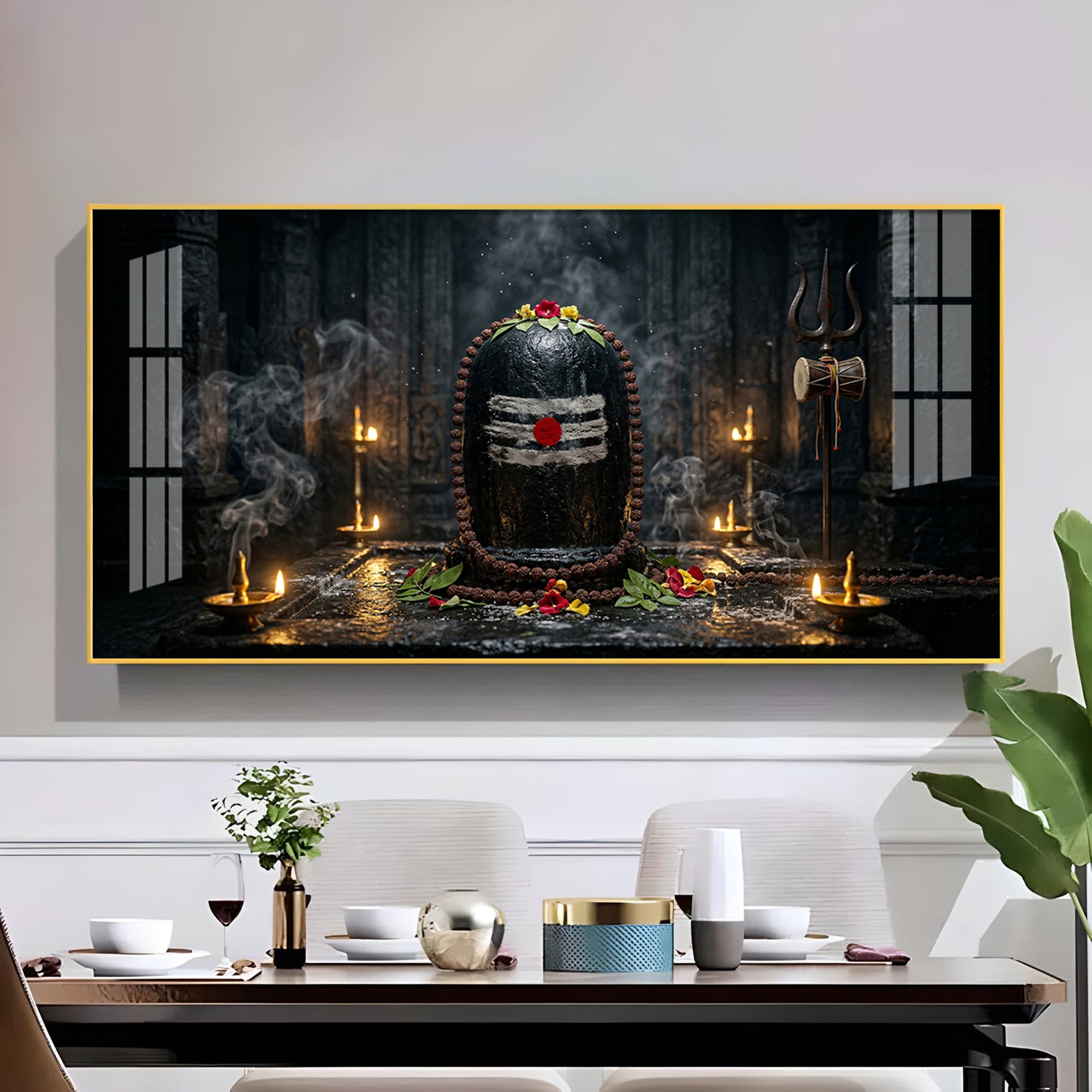 Mahadev Shivling Divine Aura Glass Finish Horizontal Wall Art