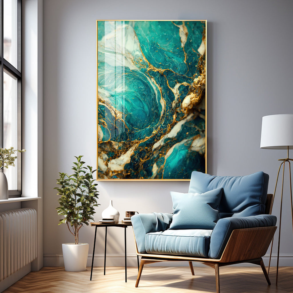Golden Vein Elegance Premium Acrylic Vertical Wall Art