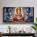 Lord Ganesha Glass Finish Horizontal Wall Art
