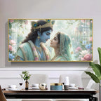 God Radha Krishna Glass Finish Horizontal Wall Art
