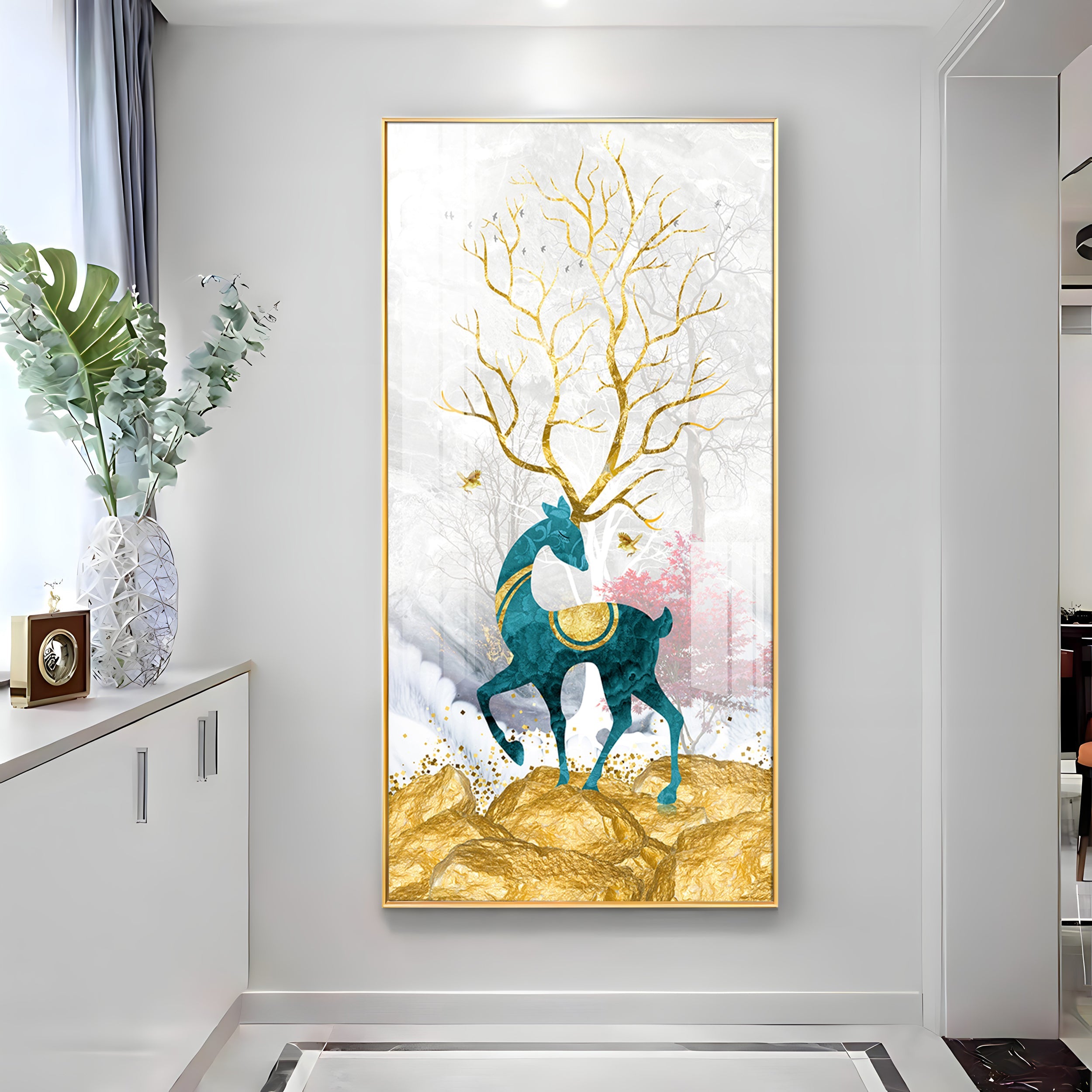 Gold Textured Deer Premium Acrylic Vertical Wall Art