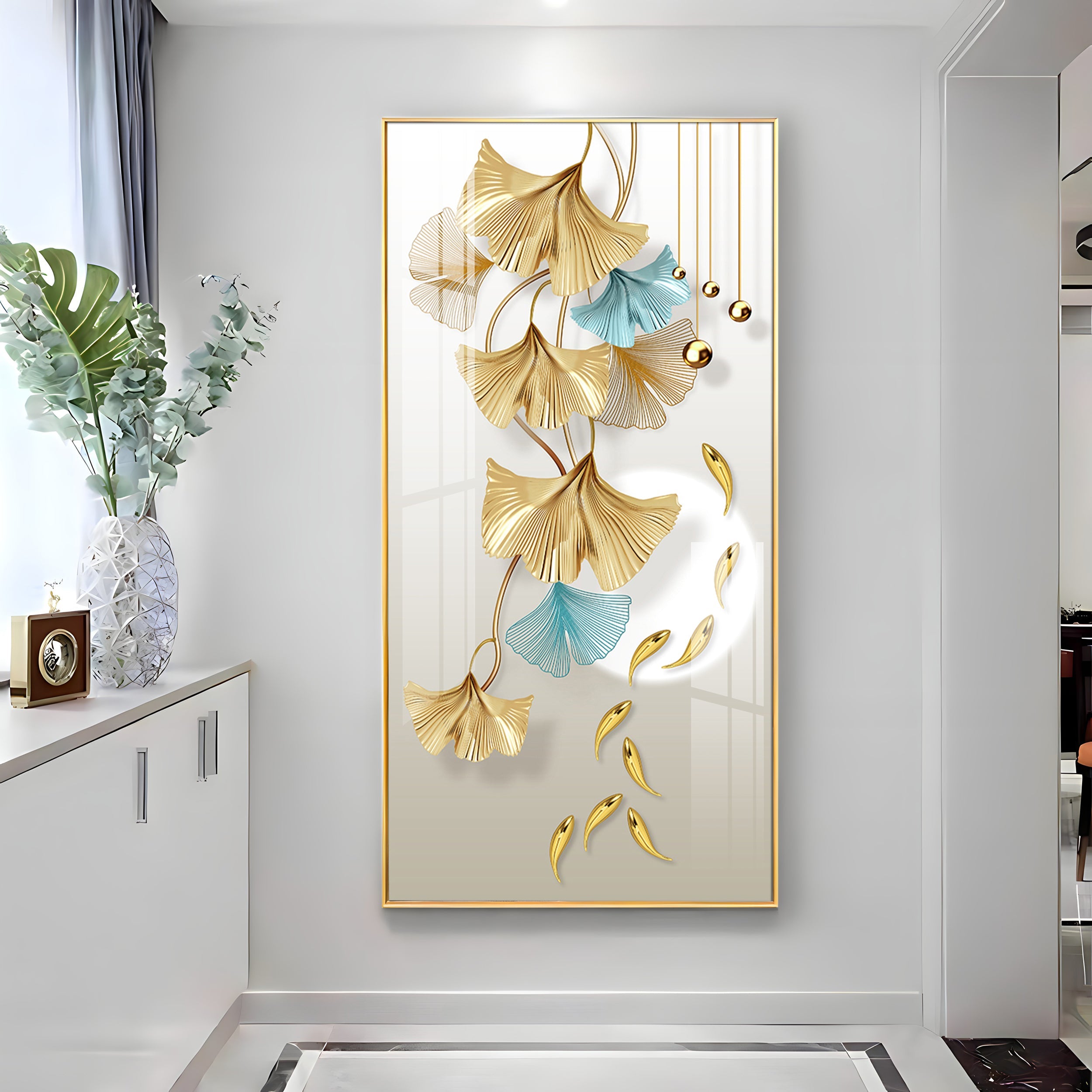 Golden Blossom Elegance Premium Acrylic Vertical Wall Art