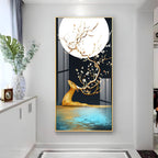 Golden Deer With Full Moon Premium Acrylic Vertical Wall Art