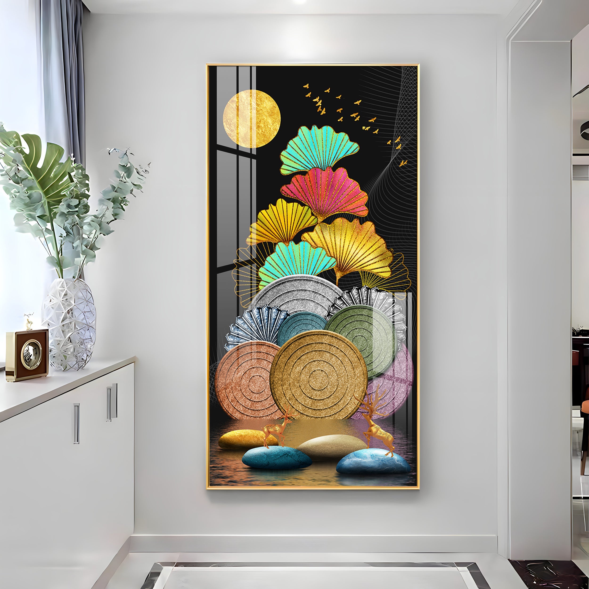 Multi Color Ginkgo Leaf Wall Premium Acrylic Vertical Wall Art
