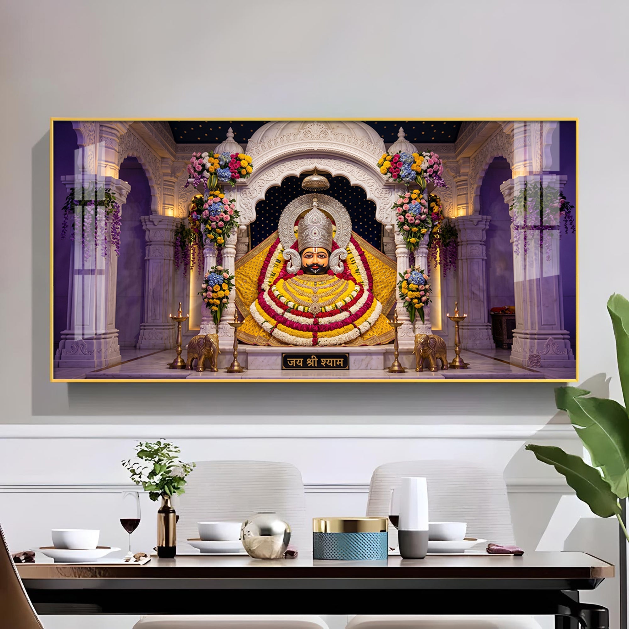 Lord Khatu Shyam ji Glass Finish Horizontal Wall Art