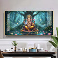Lord Ganesh Divine Aura Glass Finish Horizontal Wall Art