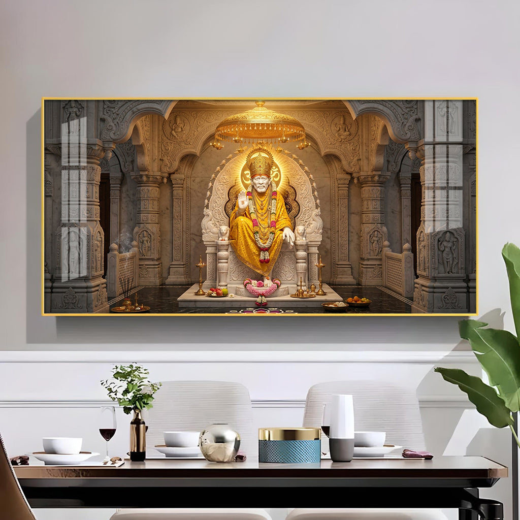 Divine Sai Baba Glass Finish Horizontal Wall Art