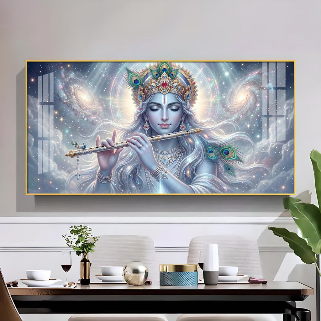 Lord Krishna Eternal Devotion Glass Finish Horizontal Wall Art