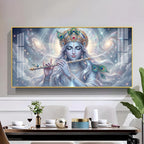 Lord Krishna Eternal Devotion Glass Finish Horizontal Wall Art