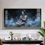 Lord Shiva In A Deep Meditative State Glass Finish Horizontal Wall Art