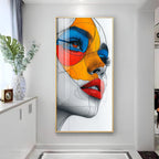 Vibrant Geometric Mask Girl Premium Acrylic Vertical Wall Art