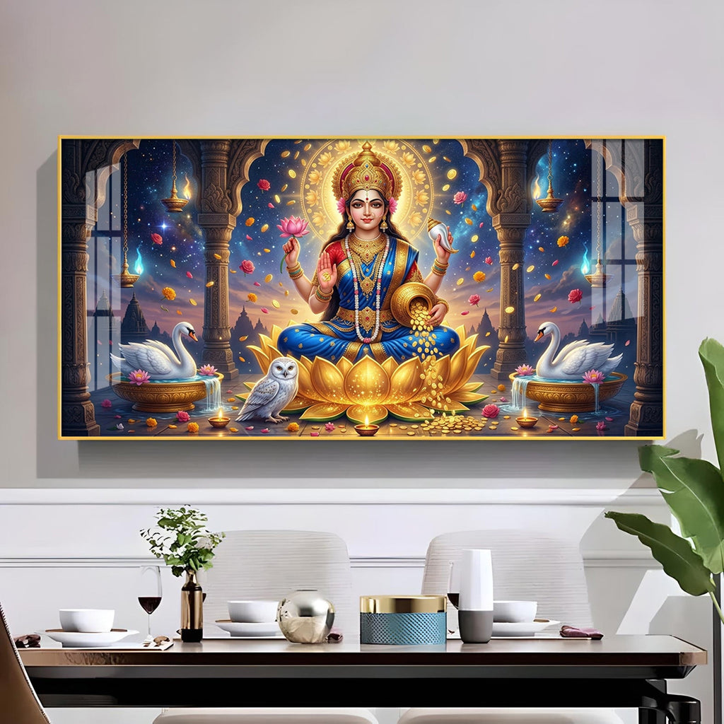 Maa Laxmi Glass Finish Horizontal Wall Art