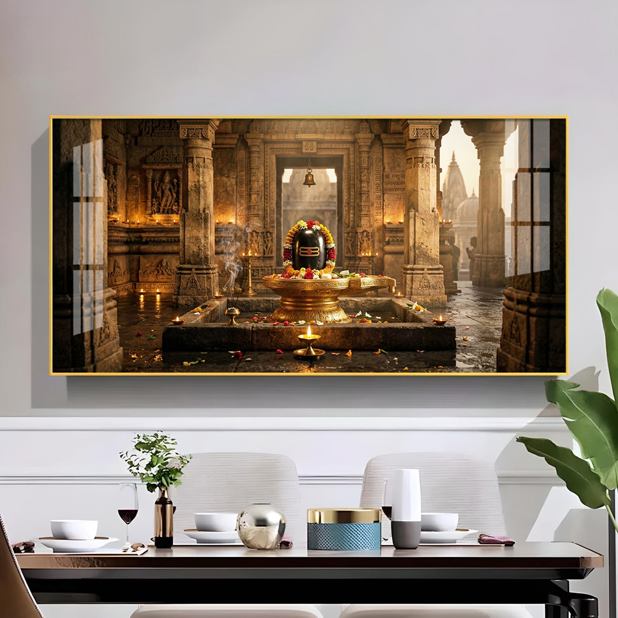Shivling Temple Mystical Presence Glass Finish Horizontal Wall Art