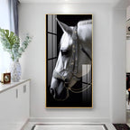 White Horse With Black Background Premium Acrylic Vertical Wall Art