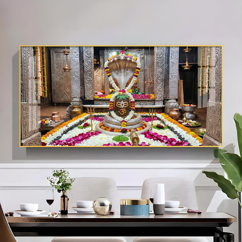 Omkareshwar Jyotirlinga Glass Finish Horizontal Wall Art
