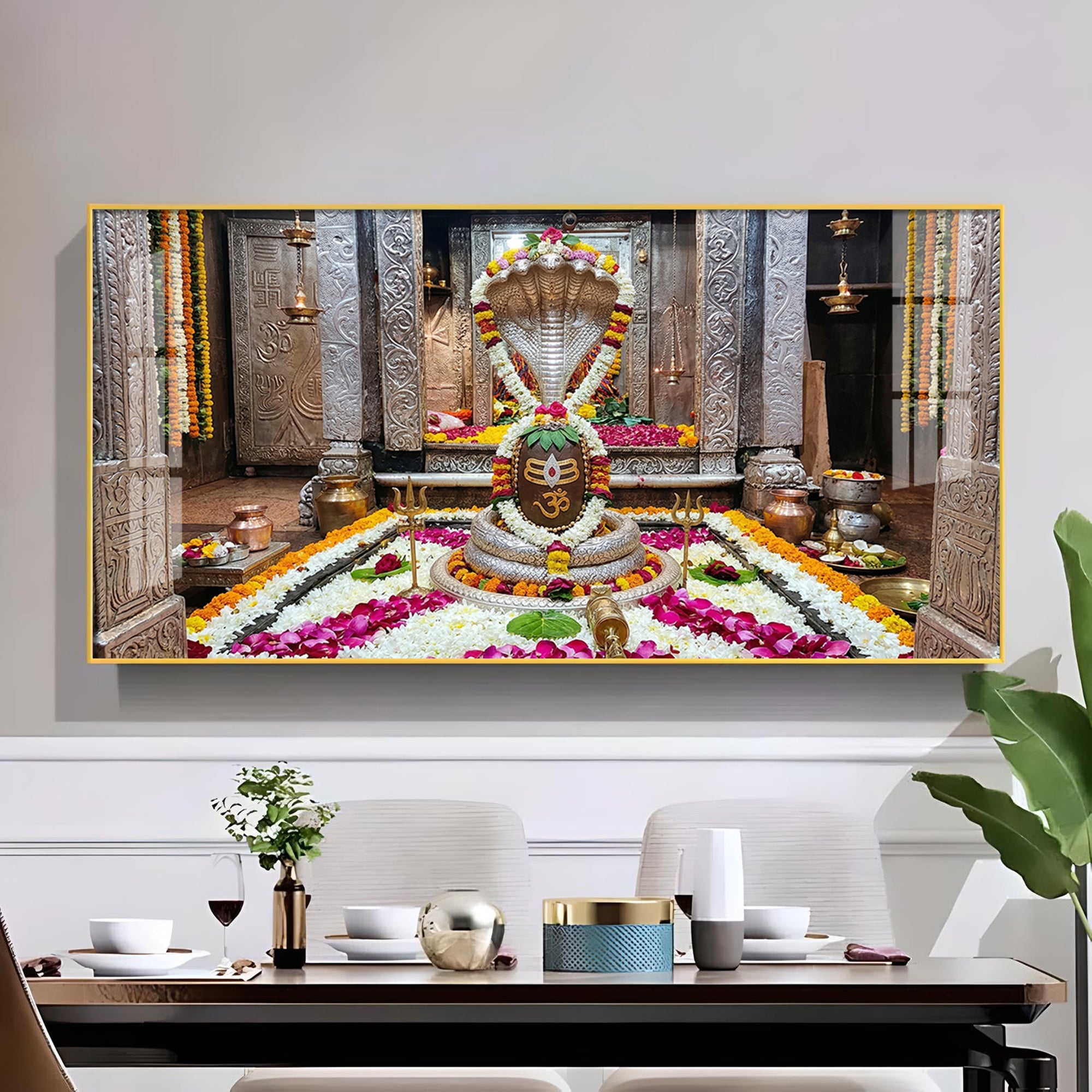 Omkareshwar Jyotirlinga Glass Finish Horizontal Wall Art