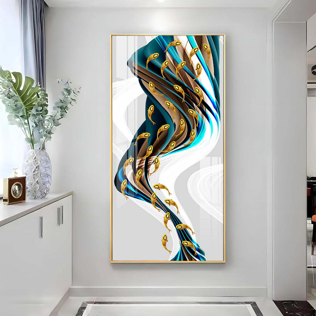 Rich Golden Carp School of Fish Premium Acrylic Vertical Wall Art