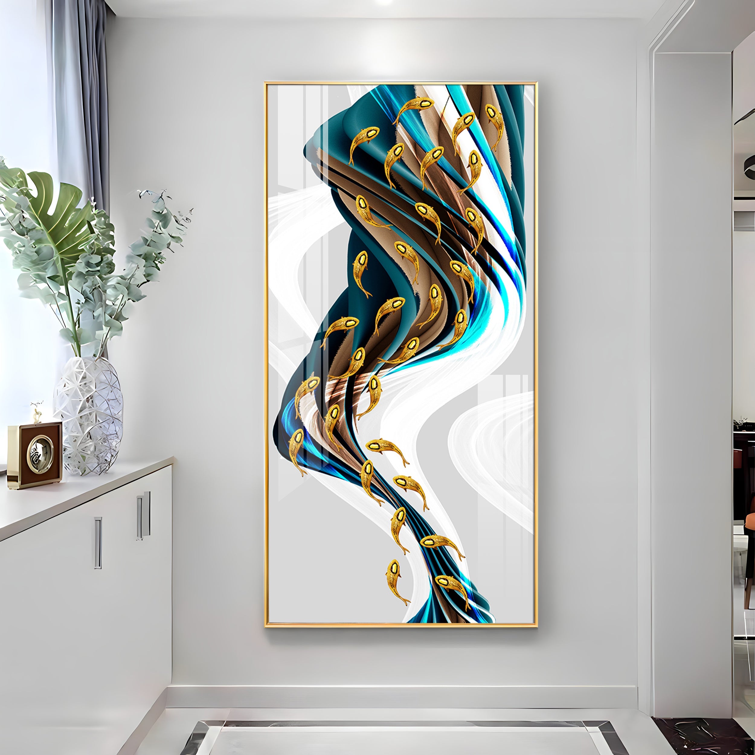 Rich Golden Carp School of Fish Premium Acrylic Vertical Wall Art
