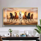 Seven Running Horse Vastu Glass Finish Horizontal Wall Art