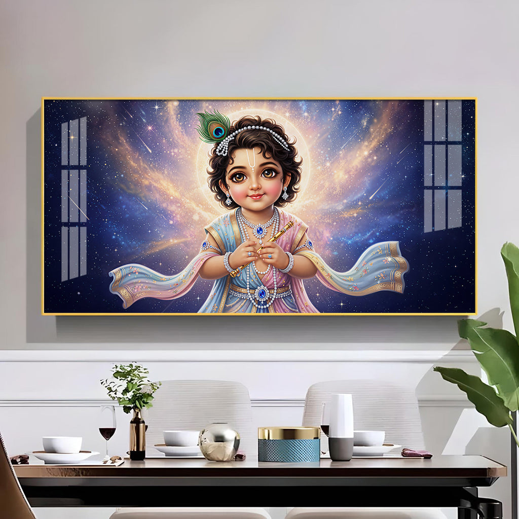 Little Krishna Glass Finish Horizontal Wall Art